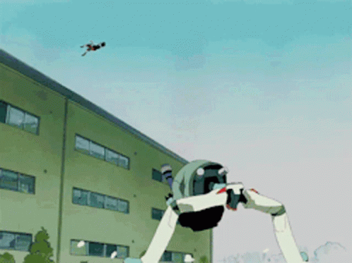Robot Flying Above Building