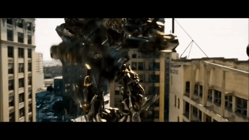 Robot Flying in Front of City Building