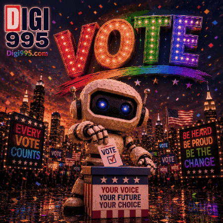 Robot Holding Ballot Saying Vote