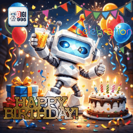 Robot Holding Beer Happy Birthday