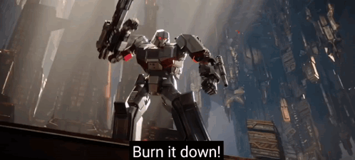 Robot Holding Gun in Front of City Says Burn It Down