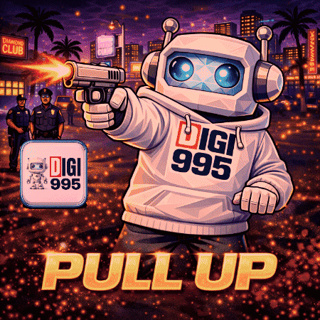 Robot Holding Gun Wearing Digi 995 Sweatshirt GIF