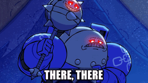 Robot Holding Hammer Saying There There
