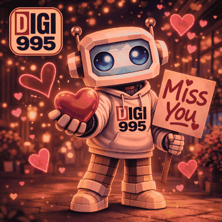 Robot Holding Heart and Miss You Sign