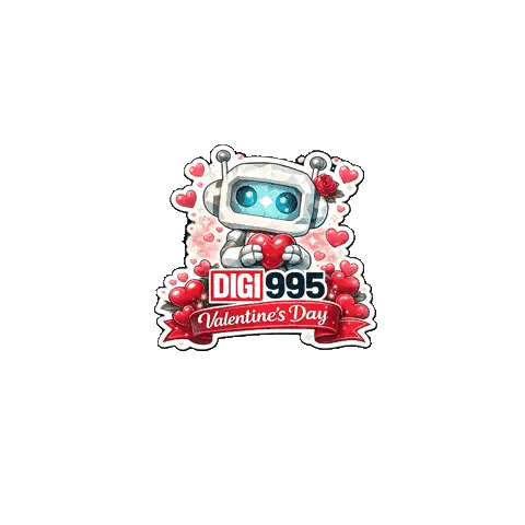 Robot Holding Heart Valentine Sticker