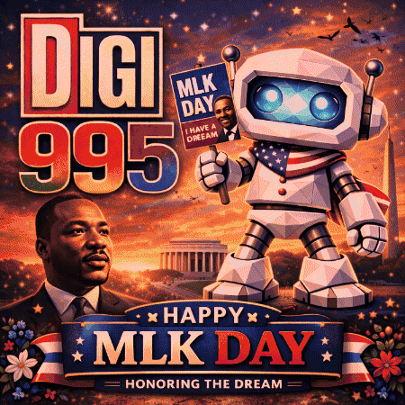 Robot Holding Sign Saying Happy MLK Day