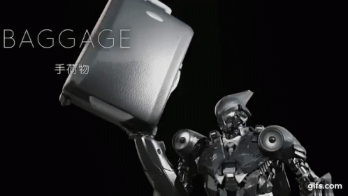 Robot Holding Suitcase Saying Baggage