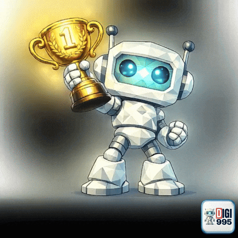 Robot Holding Trophy Number One