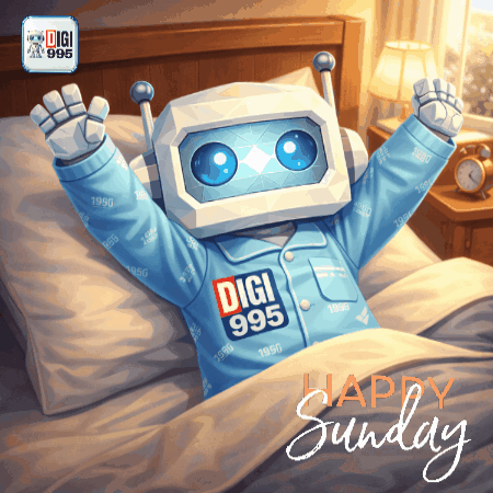 Robot in Bed Saying Happy Sunday