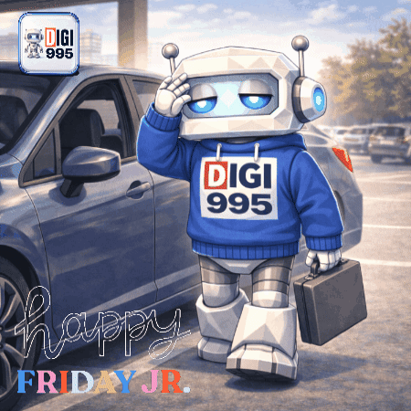 Robot In Blue Sweater Saying Digi 995 GIF