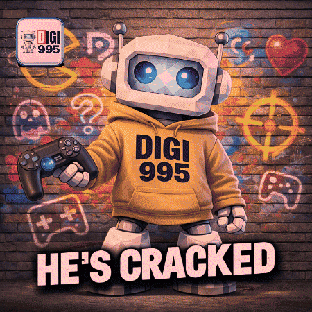 Robot in Digi 995 Hoodie Holding Game Controller