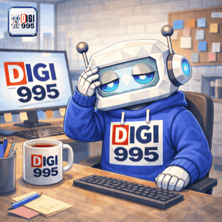 Robot In Headphones Wearing Digi 995 Sweatshirt GIF