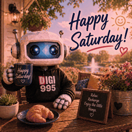Robot In Pajamas With 995 Logo GIF