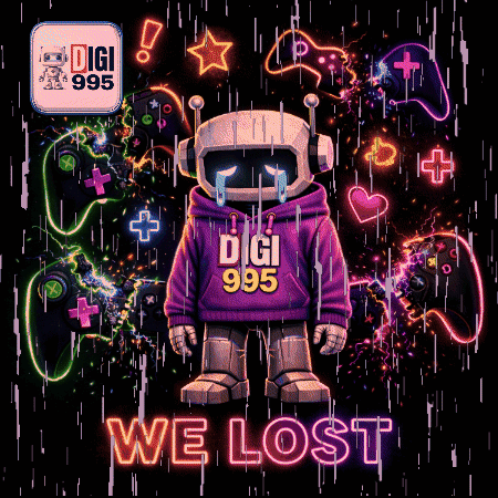 Robot in Purple Hoodie Saying Digi