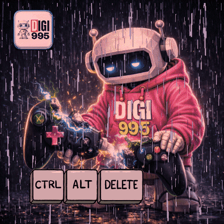 Robot in Red Digi 999 Hoodie Holding Game Controller
