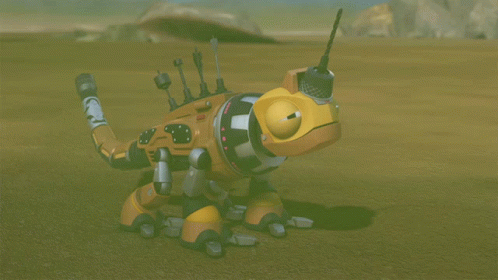 Robot Laying In Dirt Yellow Head