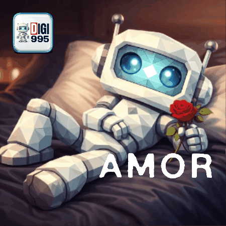 Robot Lying On Bed Holding Red Rose Amor GIF