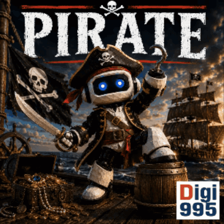 Robot Pirate Holding Sword and Hook