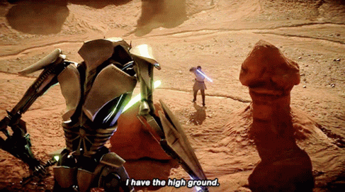 Robot Saying I Have the High Ground to Man