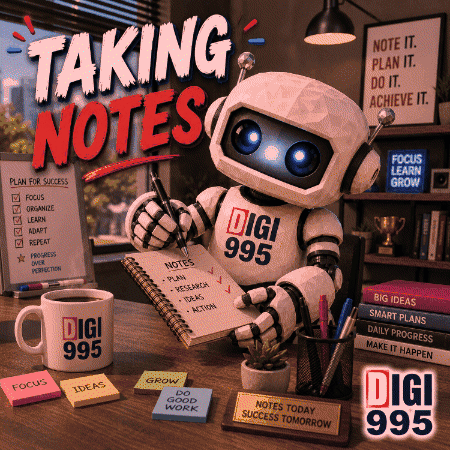 Robot Sitting at Desk Writing Notes