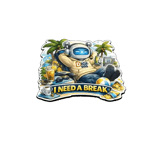 Robot Sitting in Chair Saying I Need a Break