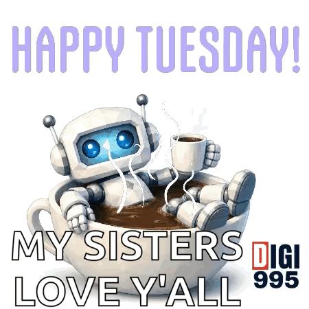Robot Sitting in Coffee Happy Tuesday My Sisters Love Y All