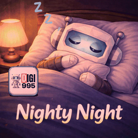 Robot Sleeping Next to Nighty Night Sign
