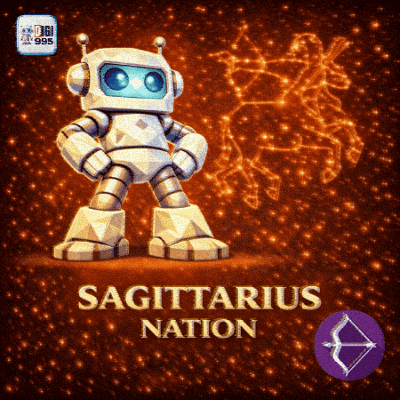 Robot Standing Before Sagittarius Sign GIF