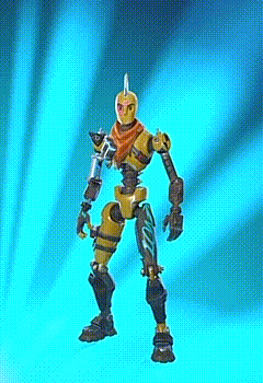Robot Standing In Front Of Blue Curtain With Arms Outstretched GIF