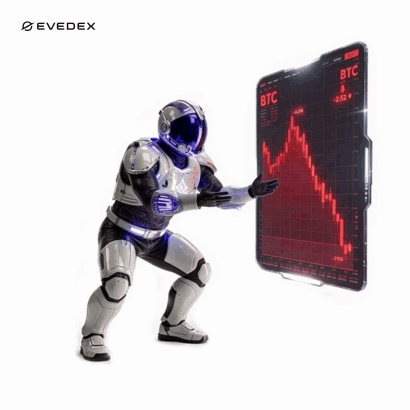 Robot Standing In Front Of Screen With BTC GIF