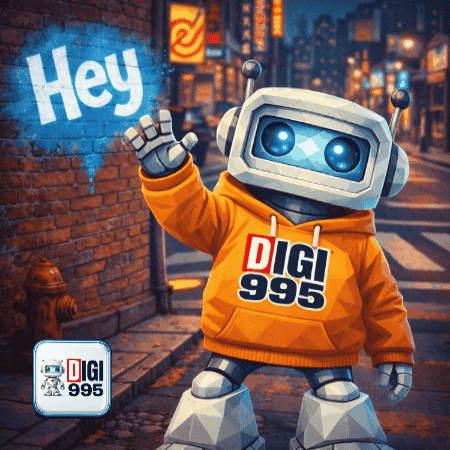 Robot Wearing Digi 995 Hoodie