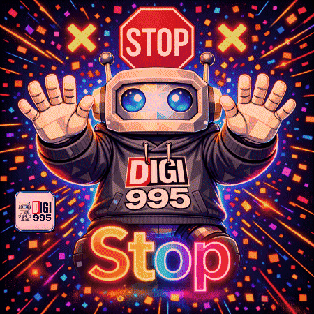 Robot Wearing Digi 995 Stop Hoodie