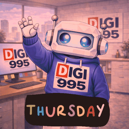 Robot Wearing Headphones And Digi 995 Sweatshirt GIF