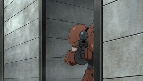 Robot With Gun Peeking From Behind Door