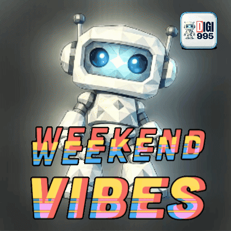 Robot With Headphones Weekend Vibes