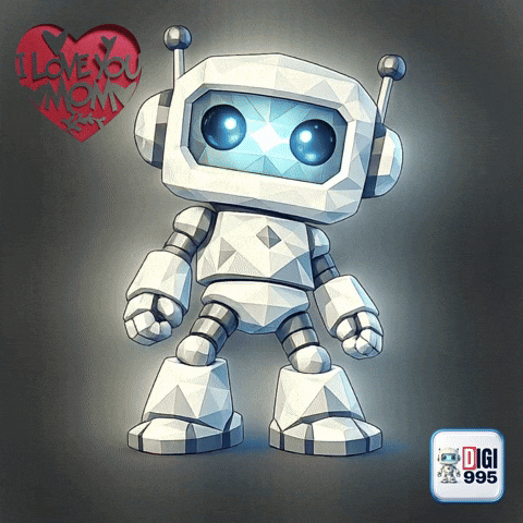 Robot With Heart Saying I Love You Mom