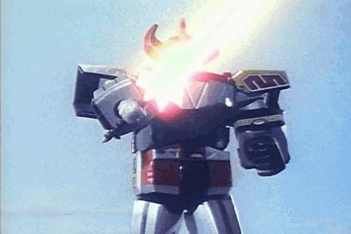 Robot With Horns and Light Coming Out of Head