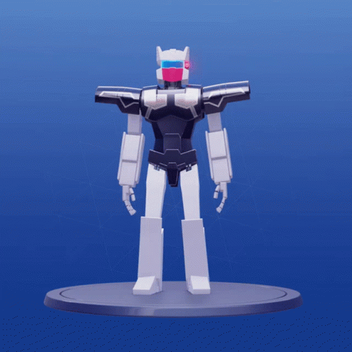 Robot With Pink and Blue Helmet on Gray Base
