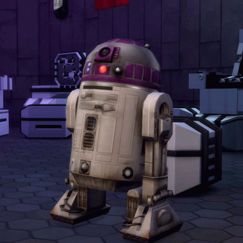 Robot with Purple Head in Room