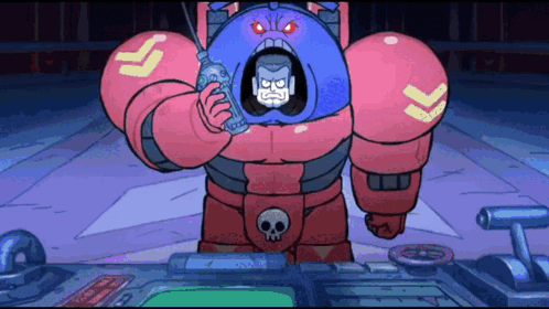 Robot With Skull on Waist Holding Syringe in Mouth