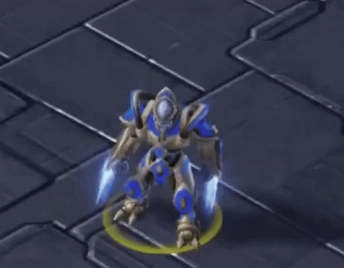 Robot With Sword and Shield on Brick Floor