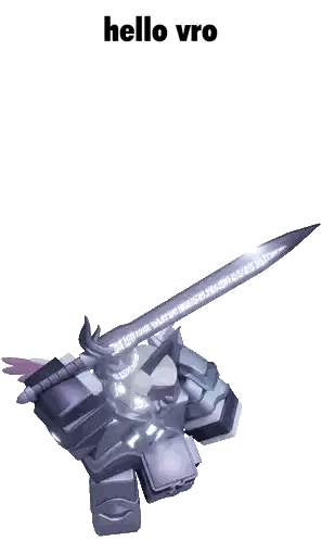 Robot with Sword Saying Hello Vro