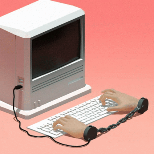 Robotic Typing Slave To Work Illustration GIF