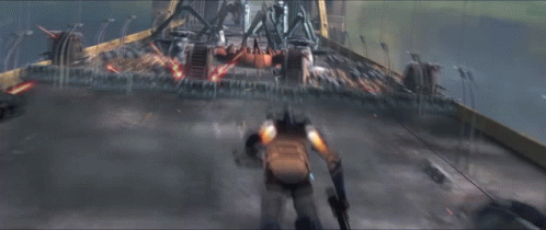 Robots Flying Over Bridge Saying High GIF