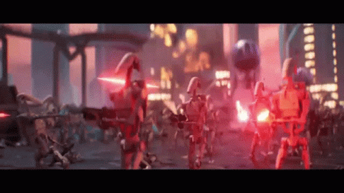 Robots Standing In City GIF