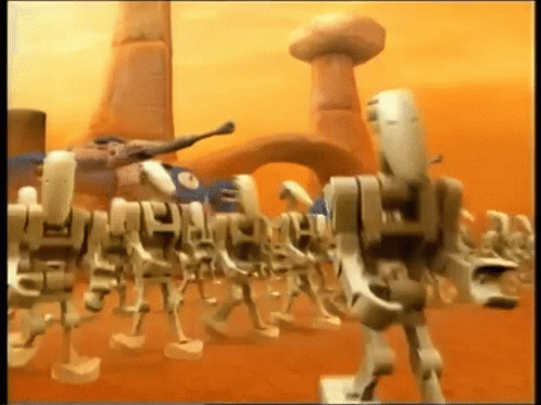 Robots Walking In A Line Video Game GIF