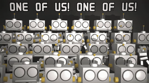 Robots With One Of Us Text GIF