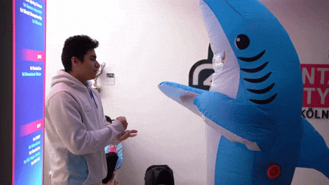 Rock Paper Scissors Man Vs Shark Mascot GIF