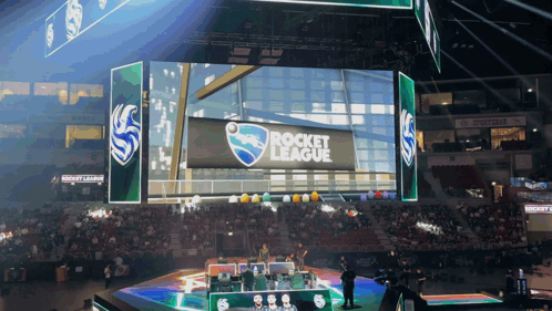 Rocket League Sign Hanging From Arena Ceiling GIF