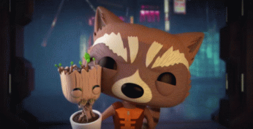 Rocket Raccoon Holding Potted Plant With Groot GIF